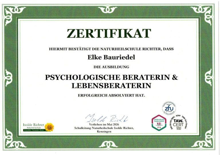 Zeretifikat psychologische Beraterin